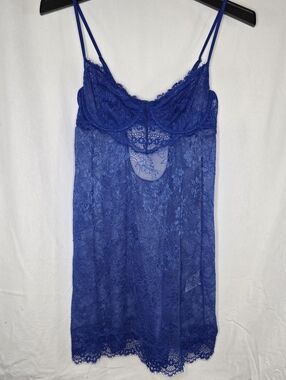 INC Lace Cupped Chemise Lingerie Nightgown Small Cobalt Blue Sleepwear
